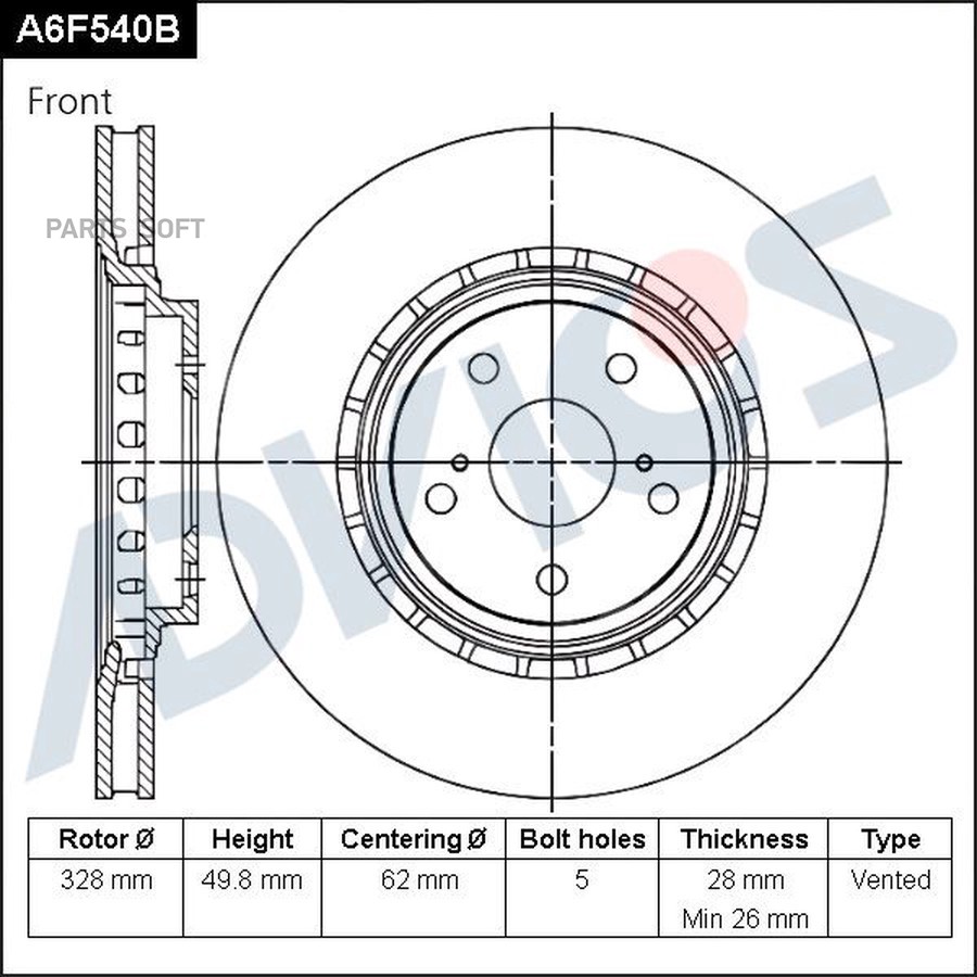 Диск тормозной передний ADVICS A6F540B - ADVICS None None